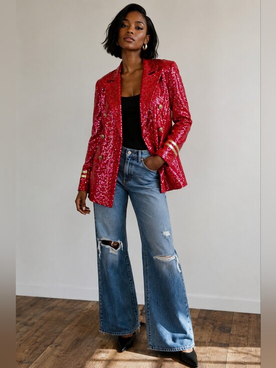Lew Magram Jackets & Blazers - Red Sequin Double-Breasted Jacket with Gold Buttons 😮💨🔥🫰🏾(w/FLAW)